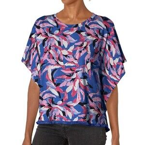 Pappagallo Women's Poncho Blouse Pink White Floral Cotton Modal Size Large L